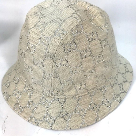 Auth GUCCI 631951 GG lame Bucket hat bob hat cotton WhiteBased - Picture 14 of 14